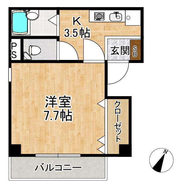 ピアシティ広島屋(1K/2階)の間取り写真