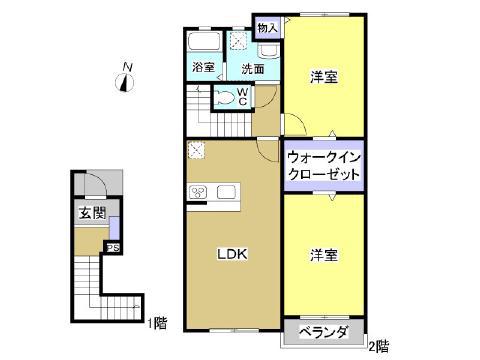 グレース・イン・細江B(2LDK/2階)の間取り写真