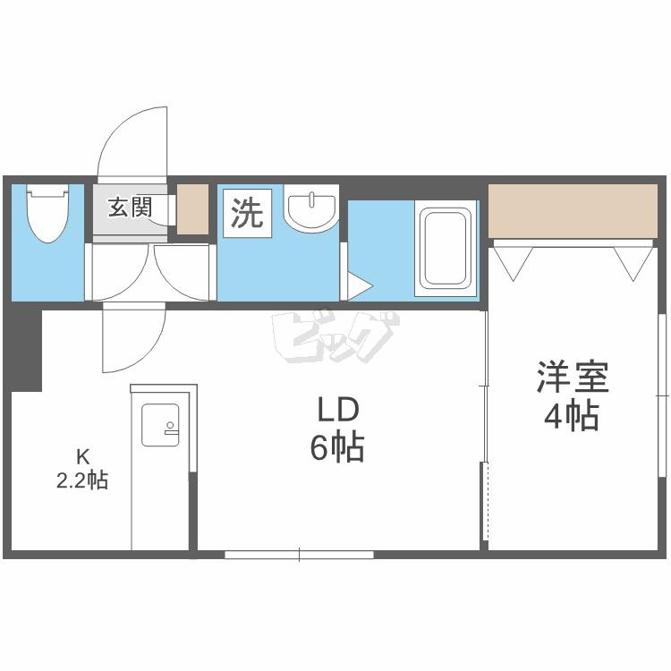 グランド中の島(1LDK/1階)の間取り写真