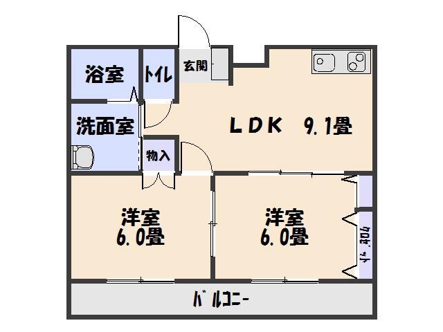 N プランドール(2DK/2階)の間取り写真