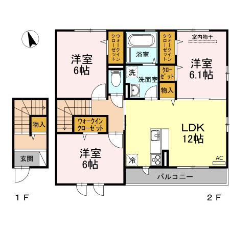 イル ヴィラージュ B棟(3LDK/2階)の間取り写真