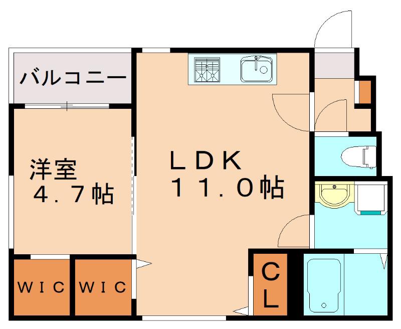 CRECIA井尻II(1LDK/3階)の間取り写真