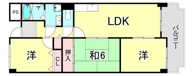 ロイヤル西宮(3LDK/2階)の間取り写真