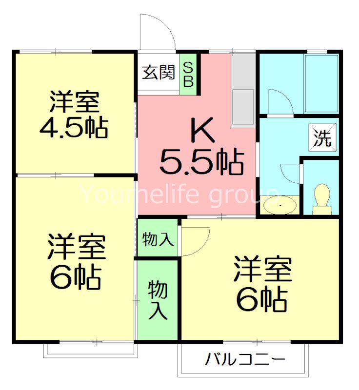 冠ハイツ(3DK/2階)の間取り写真