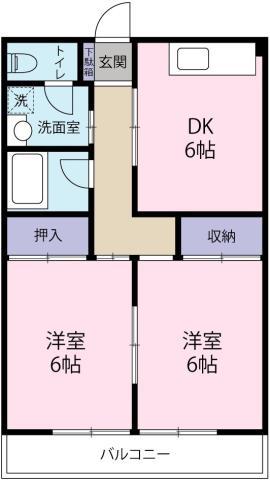 ユーハイツ(2DK/2階)の間取り写真