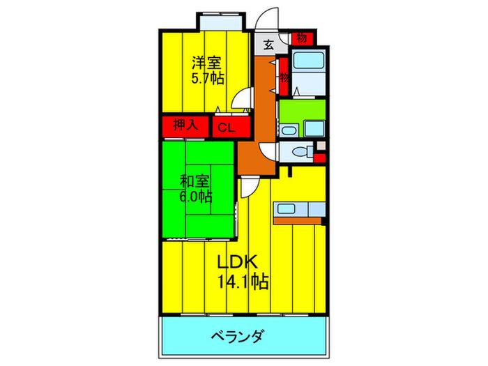 ベレーザ香里園(2LDK/1階)の間取り写真
