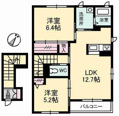 ヴェールメゾン 柚(2LDK/2階)の間取り写真
