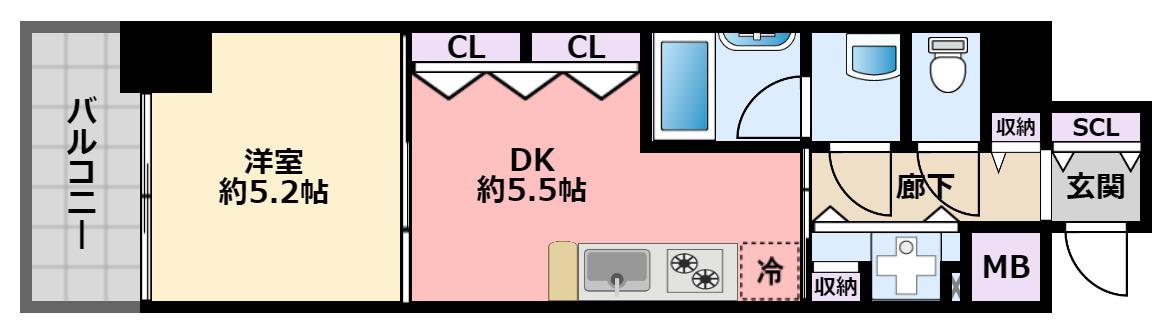 VERDE与古道(1DK/6階)の間取り写真