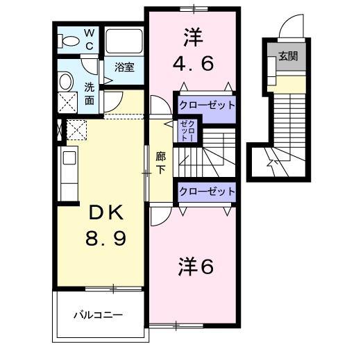 サンリット平手(2DK/2階)の間取り写真