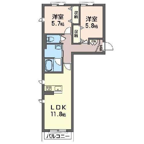 アルコバレーノ茅ヶ崎(2LDK/2階)の間取り写真