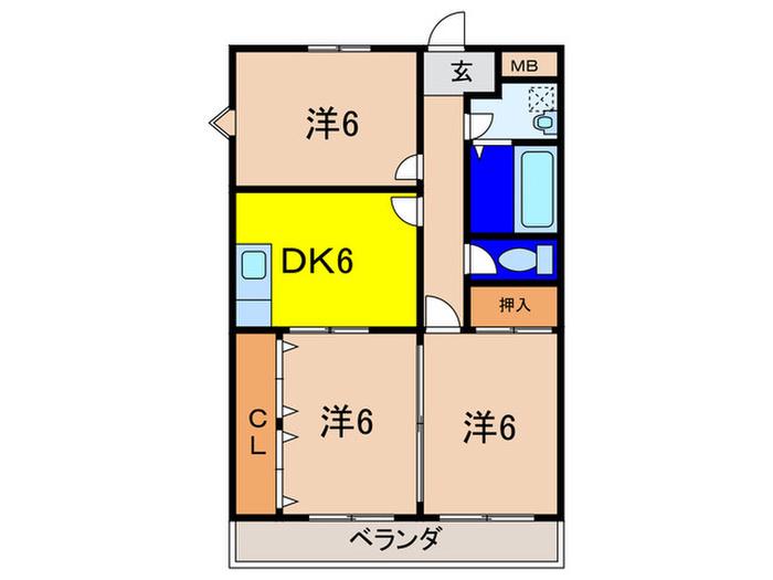 ディアコート横山(3DK/3階)の間取り写真
