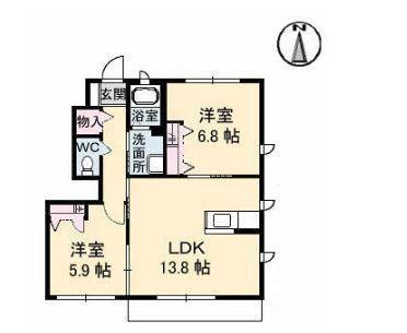 パインテイル B棟(2LDK/1階)の間取り写真