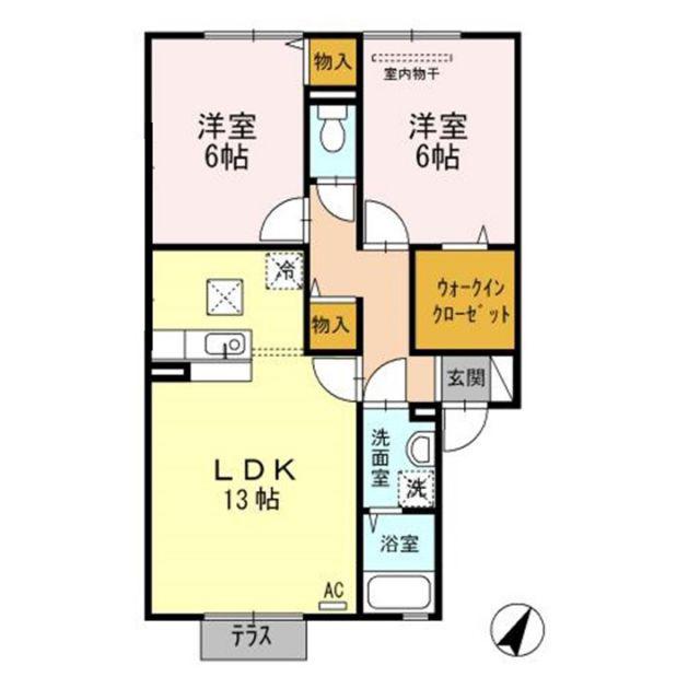 サニープレイス福山I A棟(2LDK/1階)の間取り写真