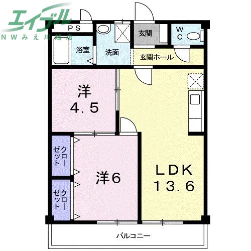 ニューシティM2(2LDK/2階)の間取り写真