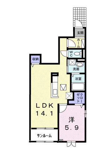 ラ・フォーレ9(1LDK/1階)の間取り写真