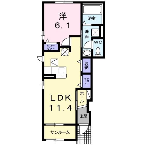 さつまII(1LDK/1階)の間取り写真