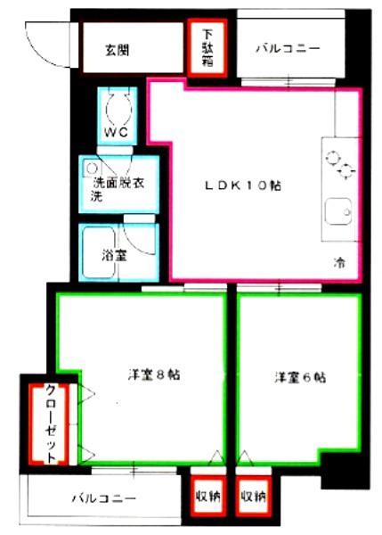 アビテビル(2LDK/4階)の間取り写真