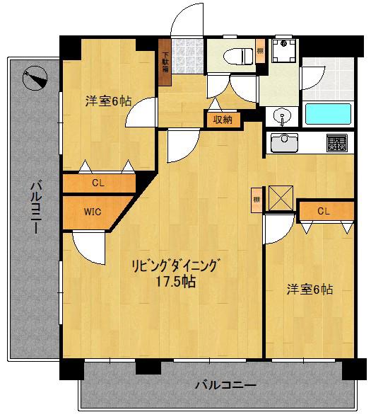 ロイヤルマンショングランデ別府(2LDK/2階)の間取り写真