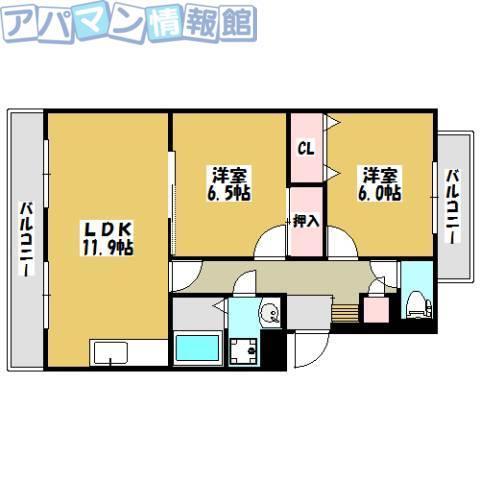 グランディール緑町(2LDK/1階)の間取り写真