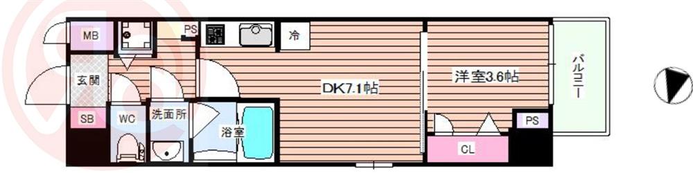 ライフフィールドなにわ本町RUELLE(1DK/9階)の間取り写真