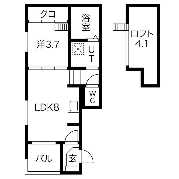 ハーモニーテラス八熊II(1LDK/1階)の間取り写真