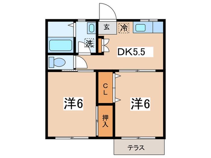 グランドールM(2DK/1階)の間取り写真