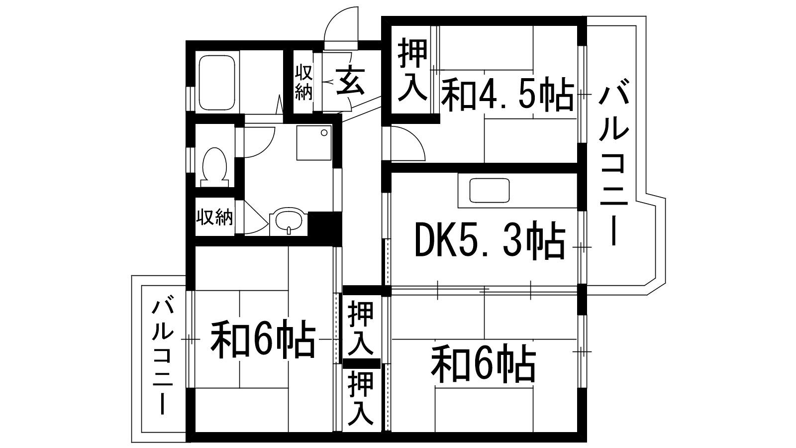 中山五月台3号棟(3DK/1階)の間取り写真