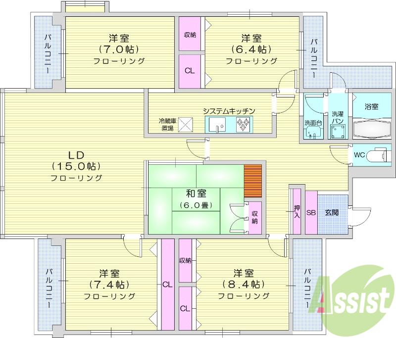ロイヤルパレス上杉(4LDK/3階)の間取り写真