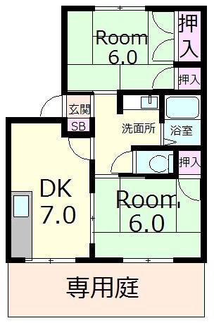 フローラルヤマセB(2DK/1階)の間取り写真