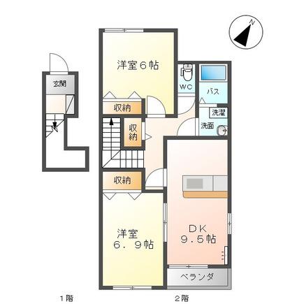 レヴァータ(2LDK/2階)の間取り写真