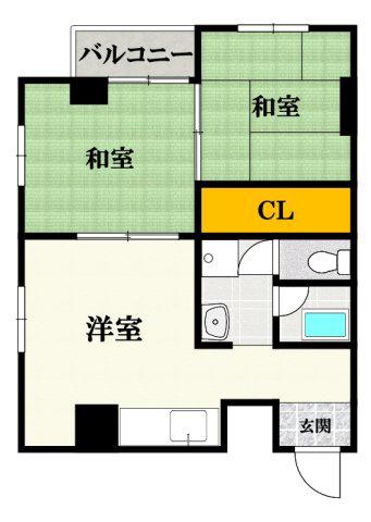 三陽グリーンハイツ(2LDK/2階)の間取り写真