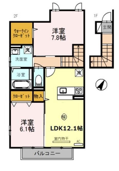 シャーロット A・B棟(2LDK/2階)の間取り写真