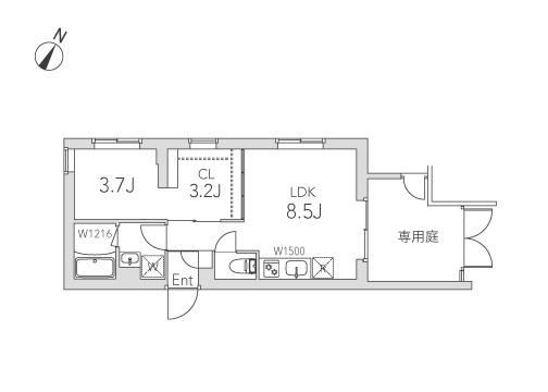 GRANDUO学芸大学2(1LDK/1階)の間取り写真