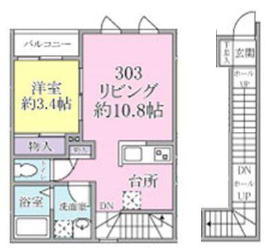 プリモカーサ(1LDK/3階)の間取り写真