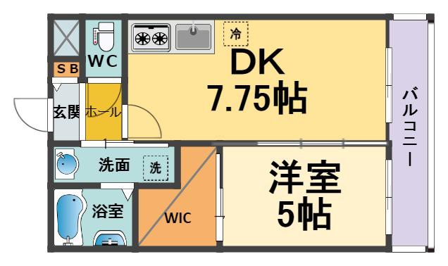 M`COURT今津山中町(1DK/1階)の間取り写真