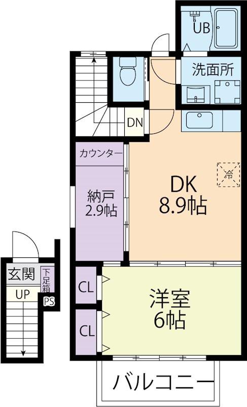 OAK HEIGHTS II(1LDK/2階)の間取り写真