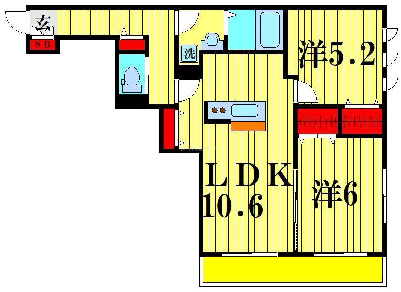 イーリング(2LDK/2階)の間取り写真