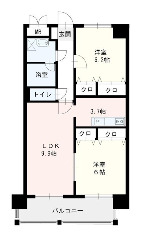 ジョイコート那珂(2LDK/3階)の間取り写真