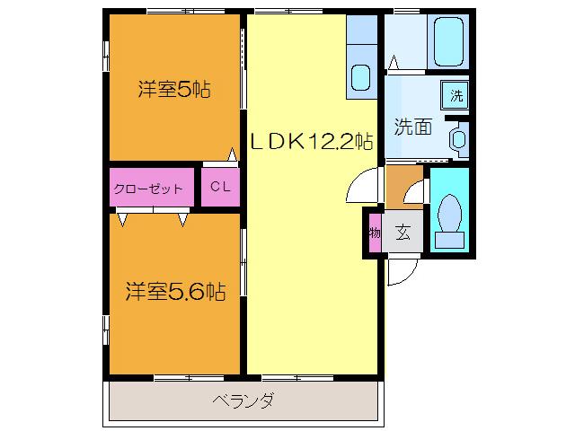 コーポ SHINDEN B(2LDK/2階)の間取り写真