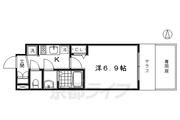 プレサンスTHEKYOTO 華苑(1K/1階)の間取り写真