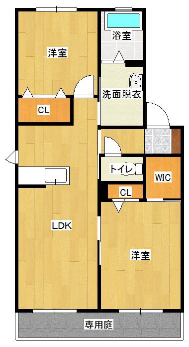 シャーメゾン吉田  B棟(2LDK/1階)の間取り写真