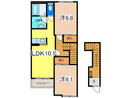 ＪＲ北陸本線 敦賀駅 バス乗車時間：24分 最寄りバス停で下車 徒歩4分 2階建 築18年(2LDK/2階)の間取り写真