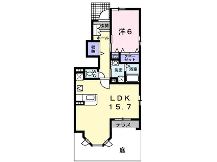 フレスクーラーB(1LDK/1階)の間取り写真
