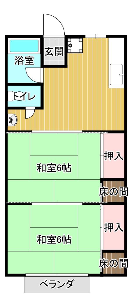シティハイムヤナギハラ(2DK/2階)の間取り写真
