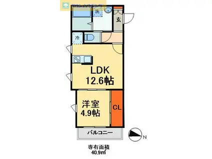 明幸3番館(1LDK/3階)の間取り写真