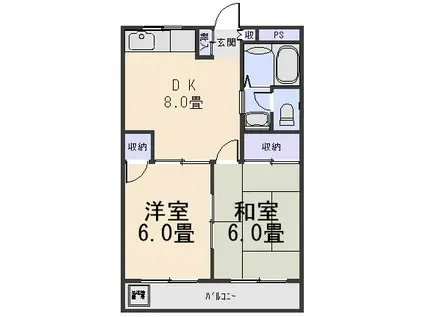 エスポワール金子(2DK/1階)の間取り写真