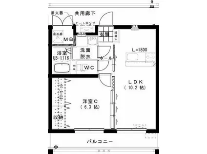 ユーミー江平 B棟(1LDK/1階)の間取り写真