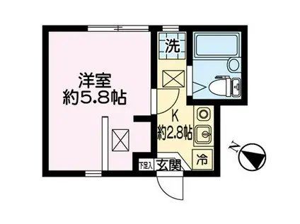 ヴィグラス南浦和(1K/1階)の間取り写真