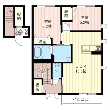 フラム・モンターニュ B棟(2LDK/2階)の間取り写真