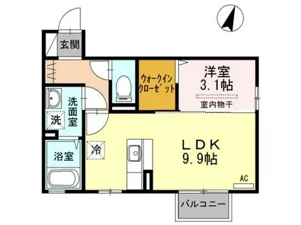 フレッサ B(1LDK/2階)の間取り写真